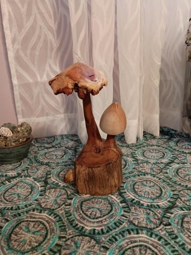 Hand carved mushroom made - hand, in